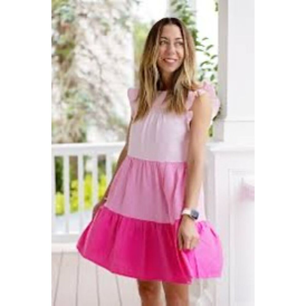 J.Crew Pink Tiered Dress Size 4 – Flutter Sleeve Linen-Blend Sundress